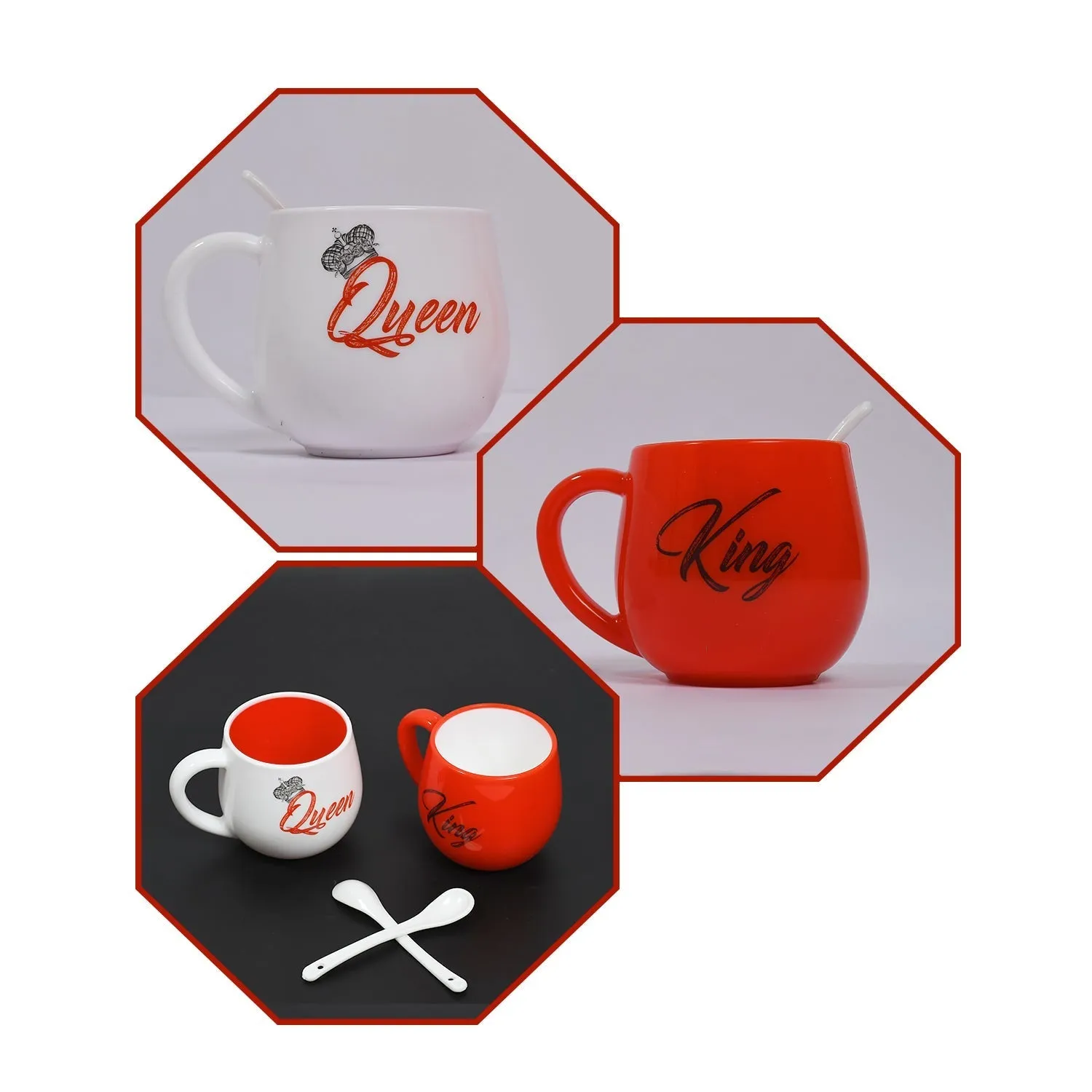 King & Queen Printed Couple Matching Coffee / Tea Plastic Coffee Mug (300ml Set of 2)