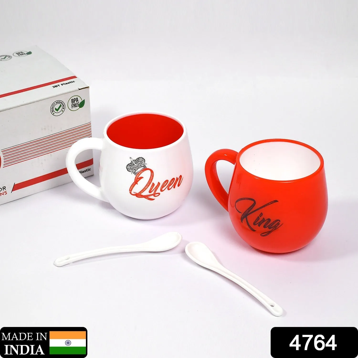 King & Queen Printed Couple Matching Coffee / Tea Plastic Coffee Mug (300ml Set of 2)