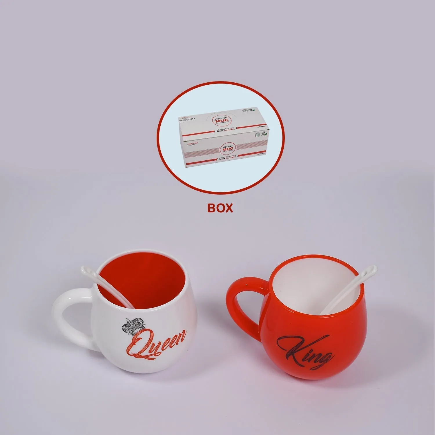 King & Queen Printed Couple Matching Coffee / Tea Plastic Coffee Mug (300ml Set of 2)