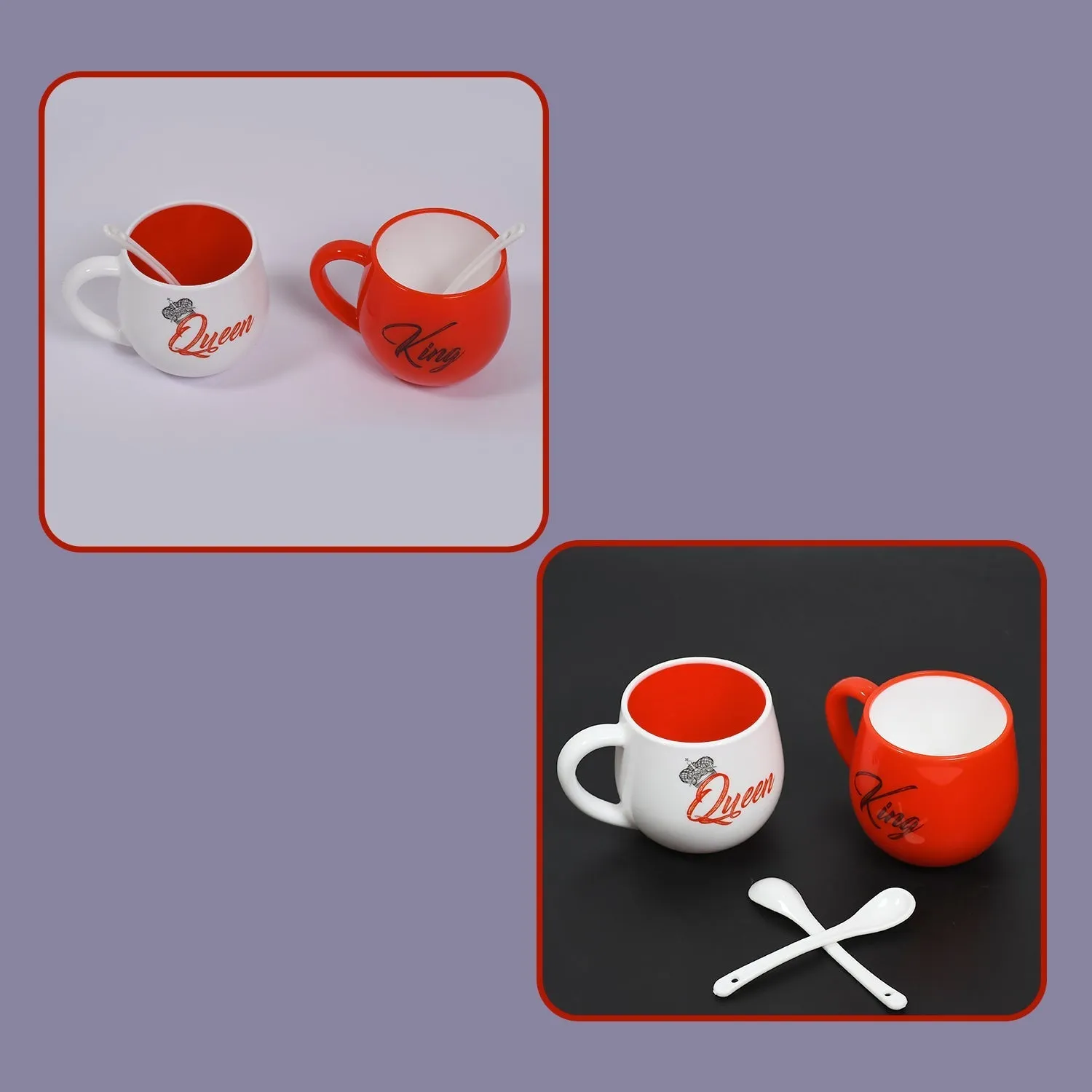 King & Queen Printed Couple Matching Coffee / Tea Plastic Coffee Mug (300ml Set of 2)