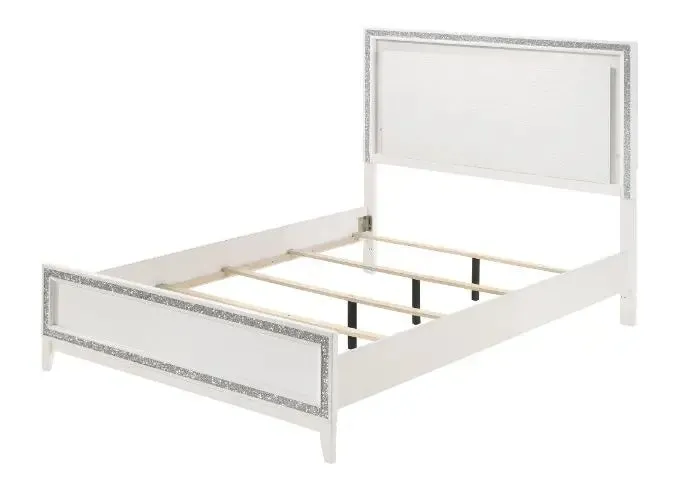Laney Queen Bed, LED & White Finish