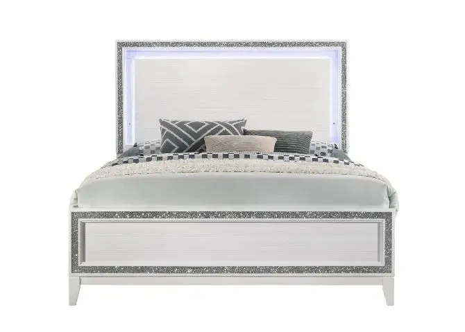 Laney Queen Bed, LED & White Finish