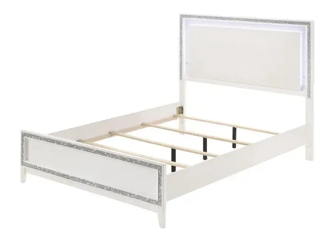 Laney Queen Bed, LED & White Finish