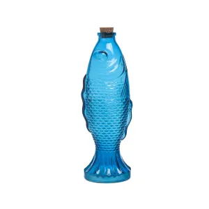 Large Blue Glass Fish Corked Bottle