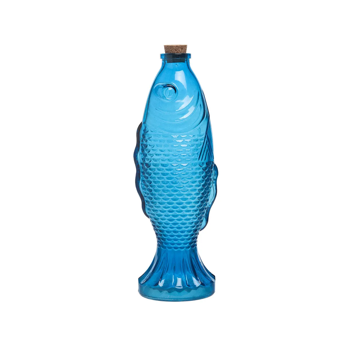 Large Blue Glass Fish Corked Bottle