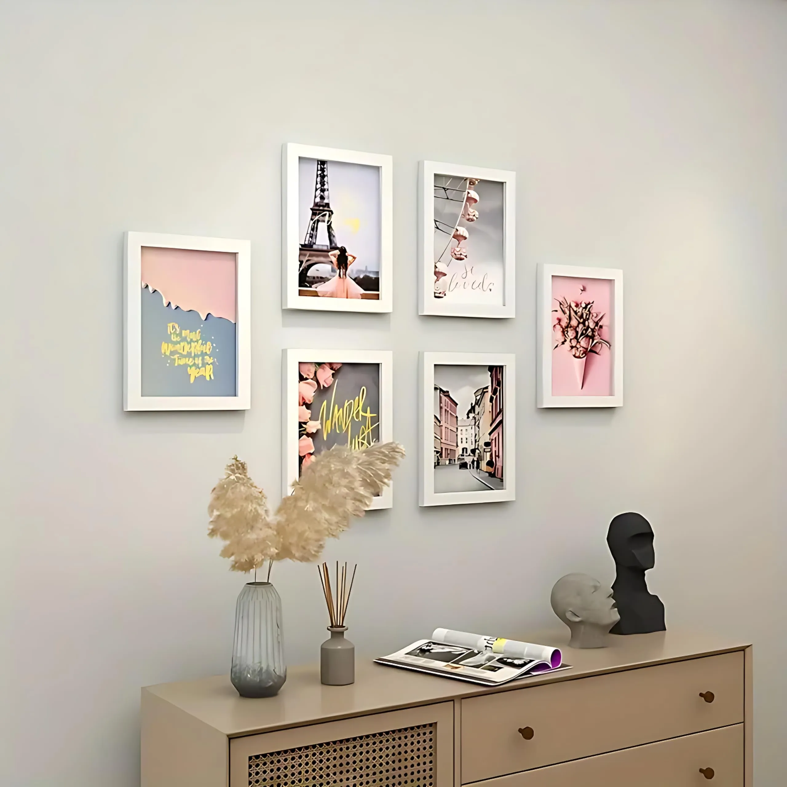 Lavany Craft A4 Size Photo Frame For Wall Set of 6 white Picture Frame For Home and Office Decoration, Size -8x12 Inches