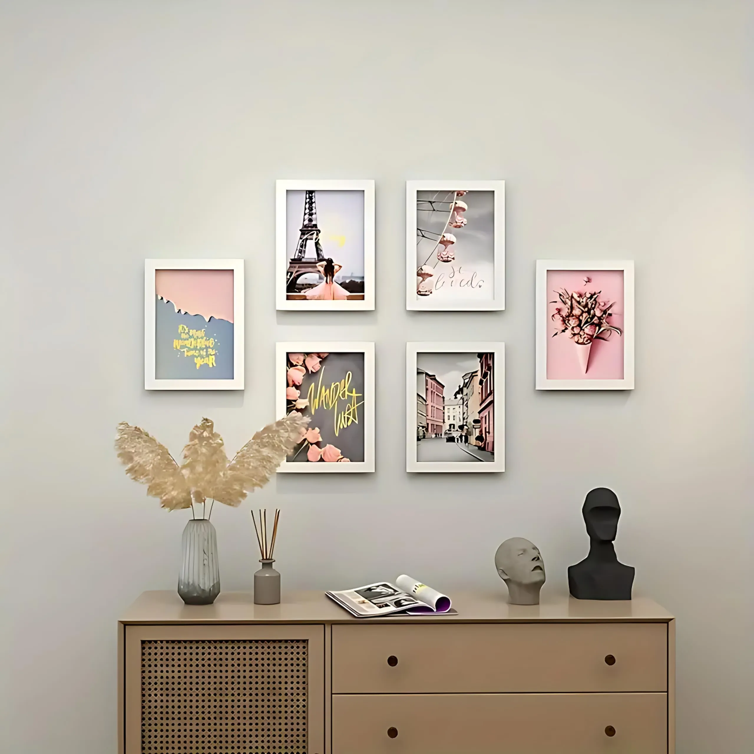 Lavany Craft A4 Size Photo Frame For Wall Set of 6 white Picture Frame For Home and Office Decoration, Size -8x12 Inches