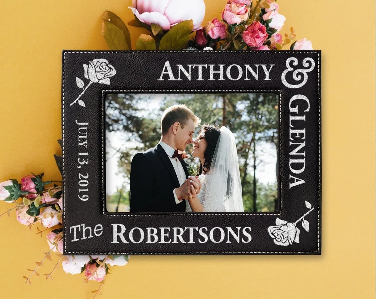 Leather Future Bride Groom Couples Gold or Silver Engraved Frame Newlyweds Mr. Mrs. Wife Husband 50th Anniversary Day of Wedding Gift Decor