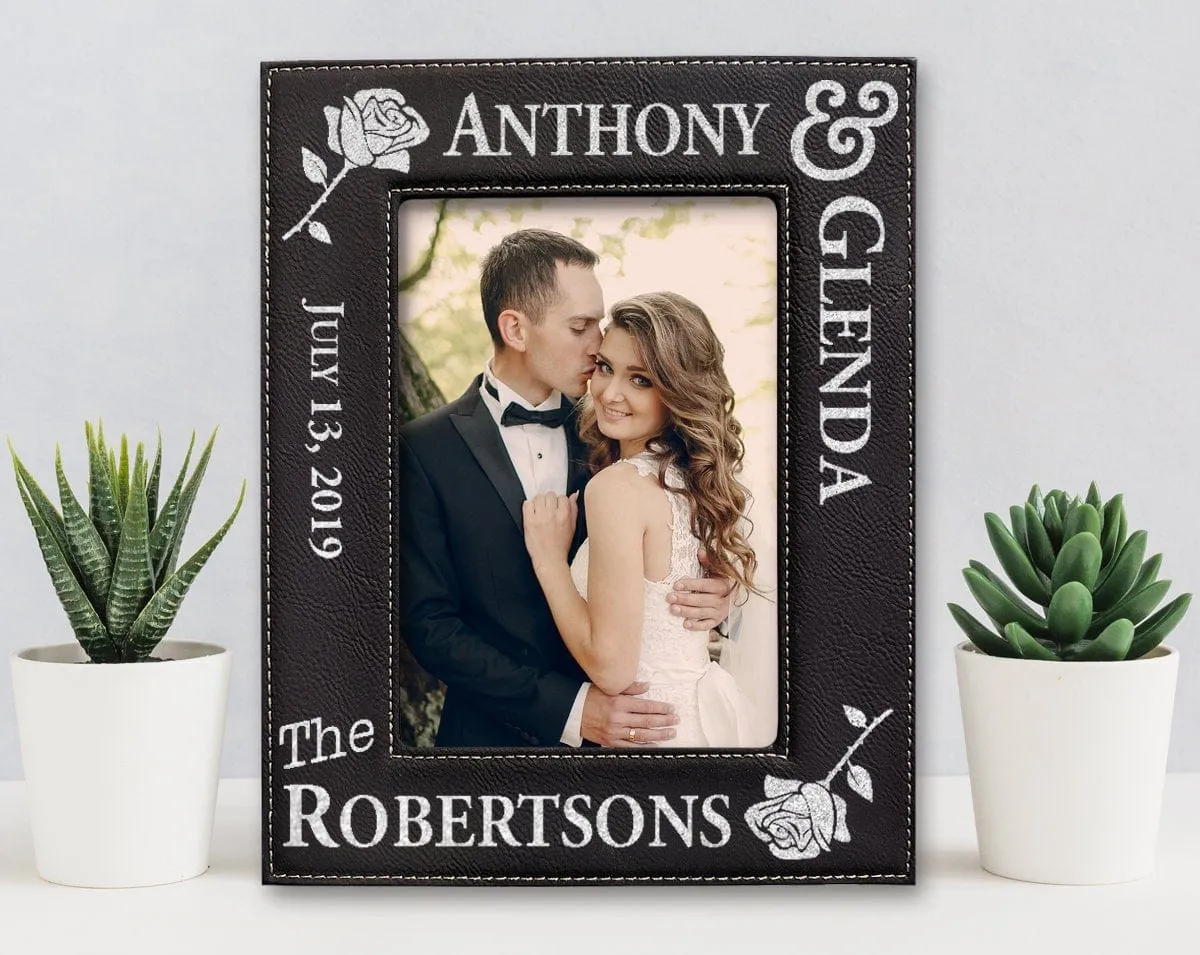 Leather Future Bride Groom Couples Gold or Silver Engraved Frame Newlyweds Mr. Mrs. Wife Husband 50th Anniversary Day of Wedding Gift Decor