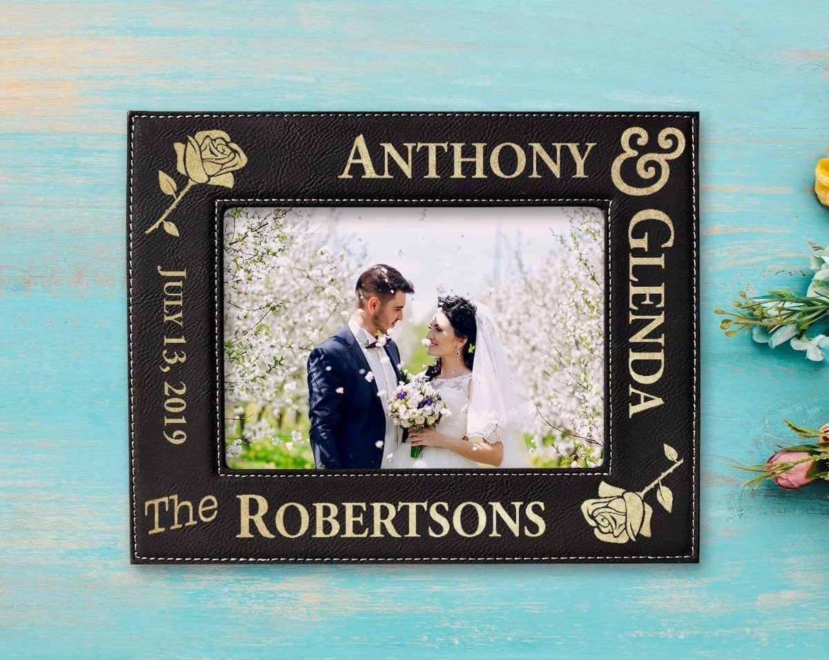 Leather Future Bride Groom Couples Gold or Silver Engraved Frame Newlyweds Mr. Mrs. Wife Husband 50th Anniversary Day of Wedding Gift Decor