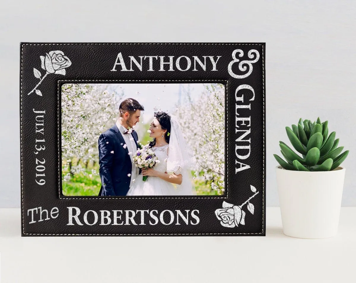 Leather Future Bride Groom Couples Gold or Silver Engraved Frame Newlyweds Mr. Mrs. Wife Husband 50th Anniversary Day of Wedding Gift Decor
