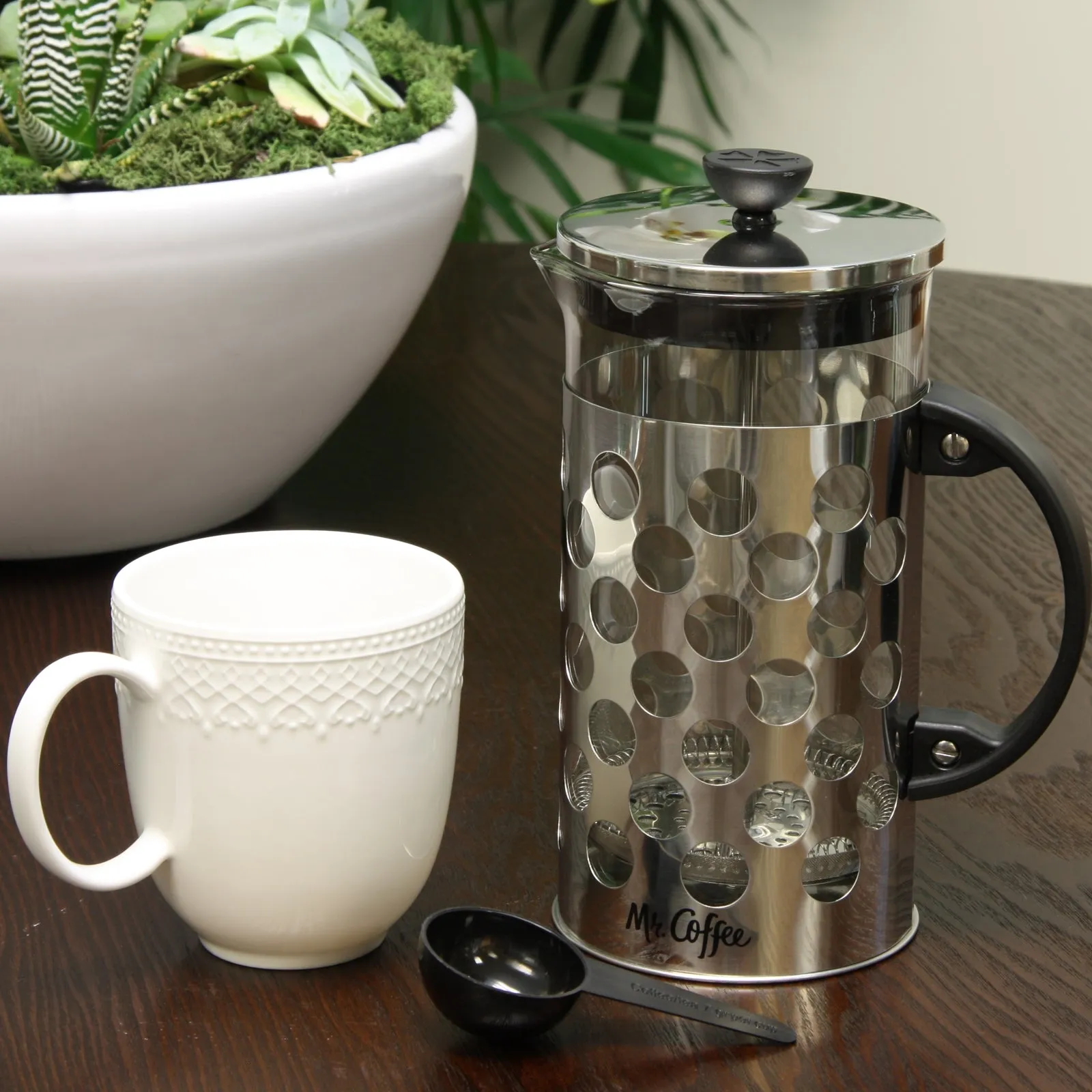 Mr. Coffee Polka Dot 32 oz. Stainless Steel Coffee Press