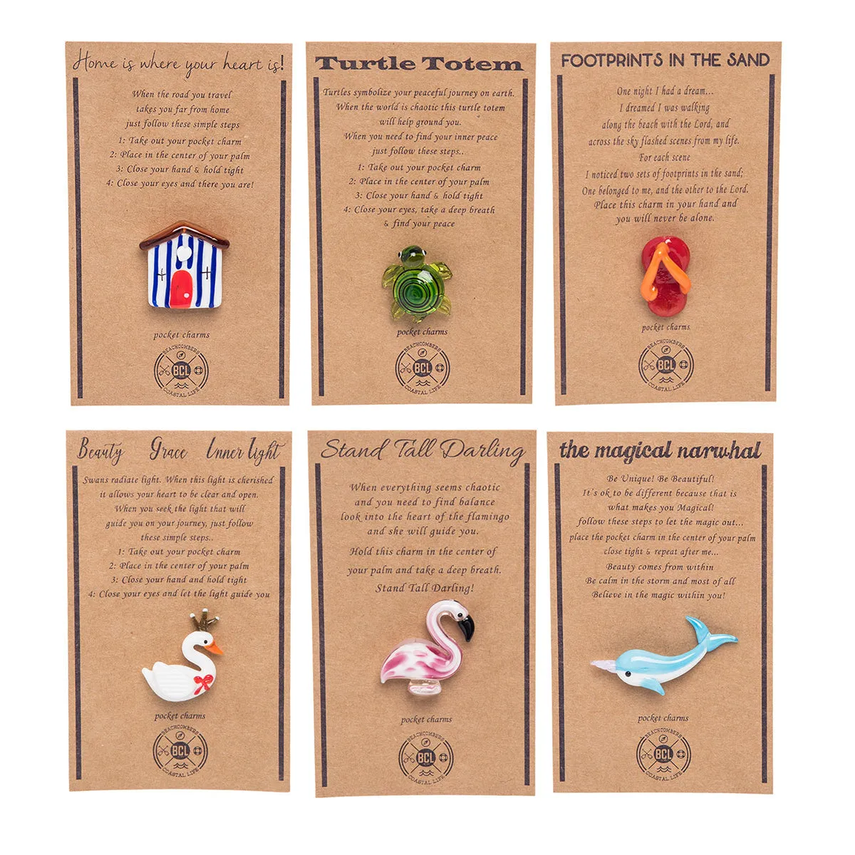 Multi Glass Pocket Charms on Card, Set of 6