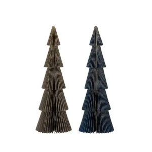 Paper Deco Christmas Tree Set of 2 | Blue & Brown 11x30.5cm