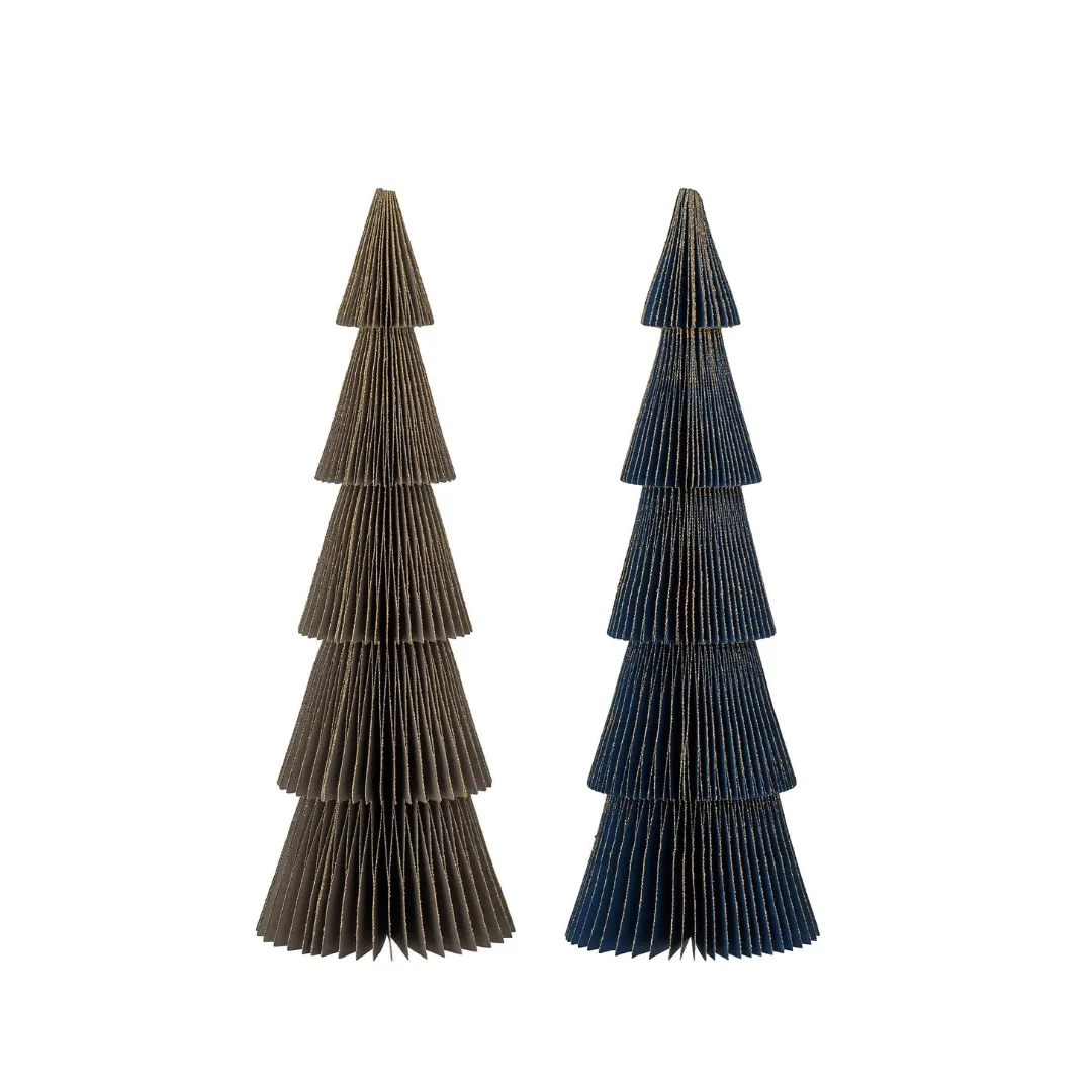 Paper Deco Christmas Tree Set of 2 | Blue & Brown 11x30.5cm