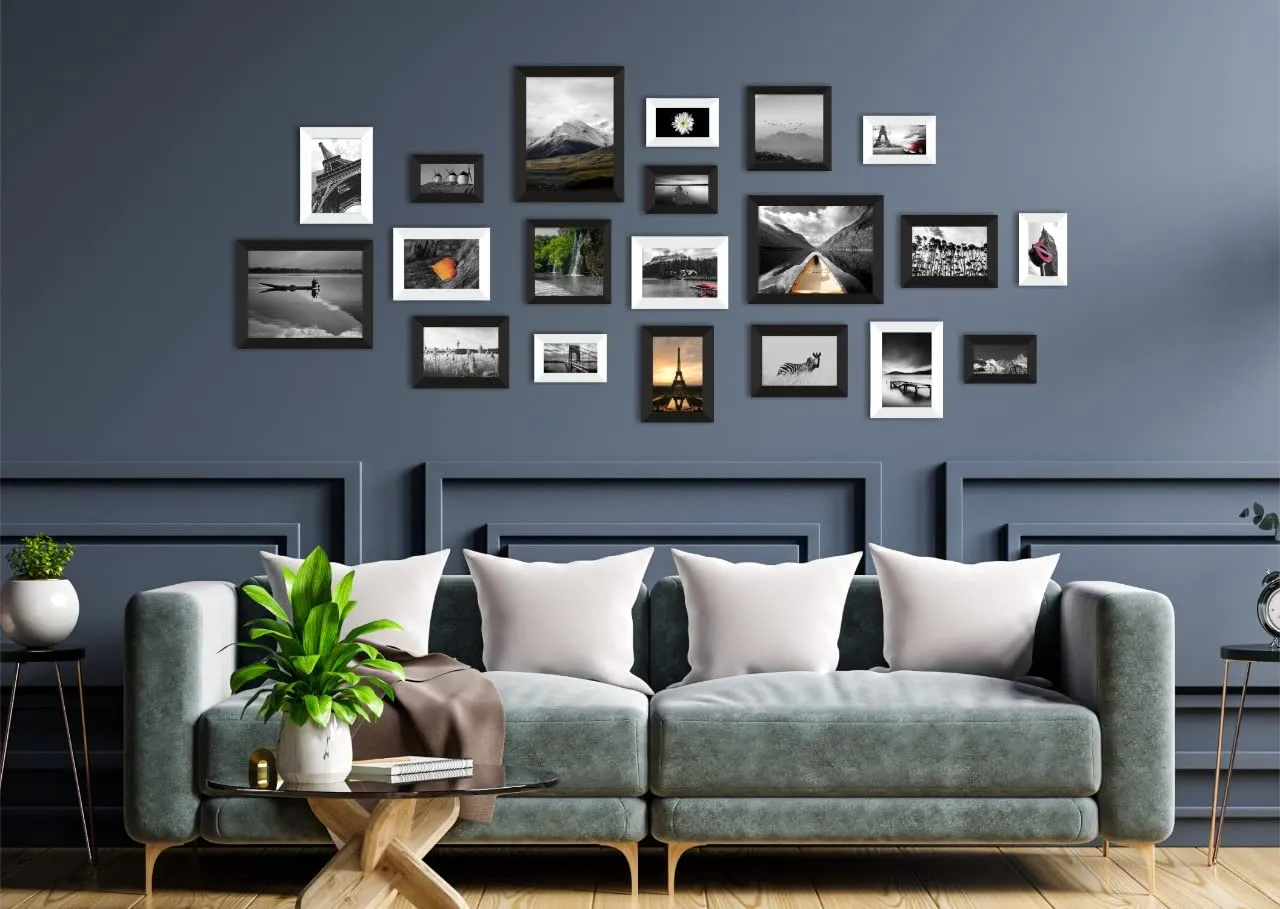 PAPER PLANE DESIGN wall photo frames set large for living room mix white frames and black picture frames (SET OF 20)