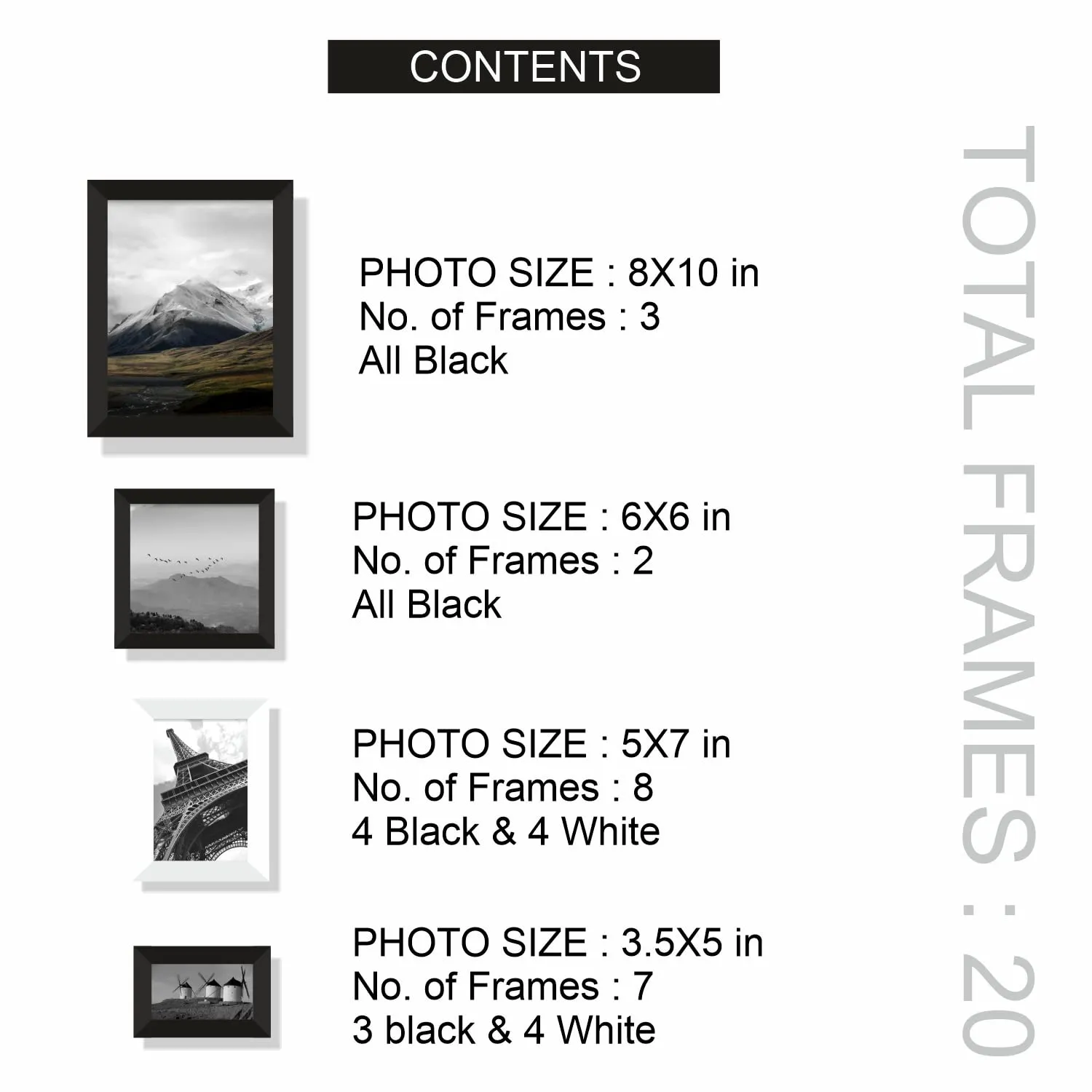 PAPER PLANE DESIGN wall photo frames set large for living room mix white frames and black picture frames (SET OF 20)