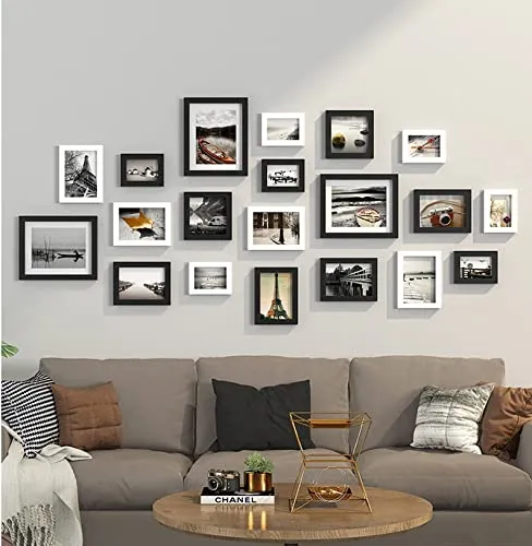 PAPER PLANE DESIGN wall photo frames set large for living room mix white frames and black picture frames (SET OF 20)