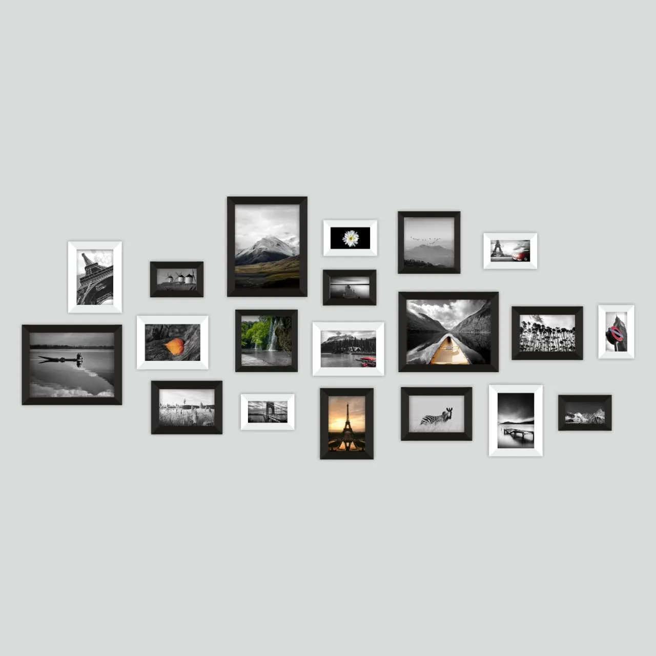 PAPER PLANE DESIGN wall photo frames set large for living room mix white frames and black picture frames (SET OF 20)