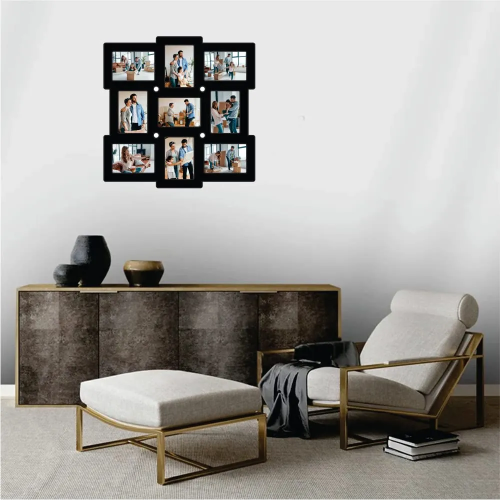 PICRAZEE Wooden Multiple Photo Wall Collage Photo Frame for Birthday | Anniversary | House Warming (9 Photographs, Black, Size 23* x 23* inch)