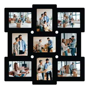 PICRAZEE Wooden Multiple Photo Wall Collage Photo Frame for Birthday | Anniversary | House Warming (9 Photographs, Black, Size 23* x 23* inch)
