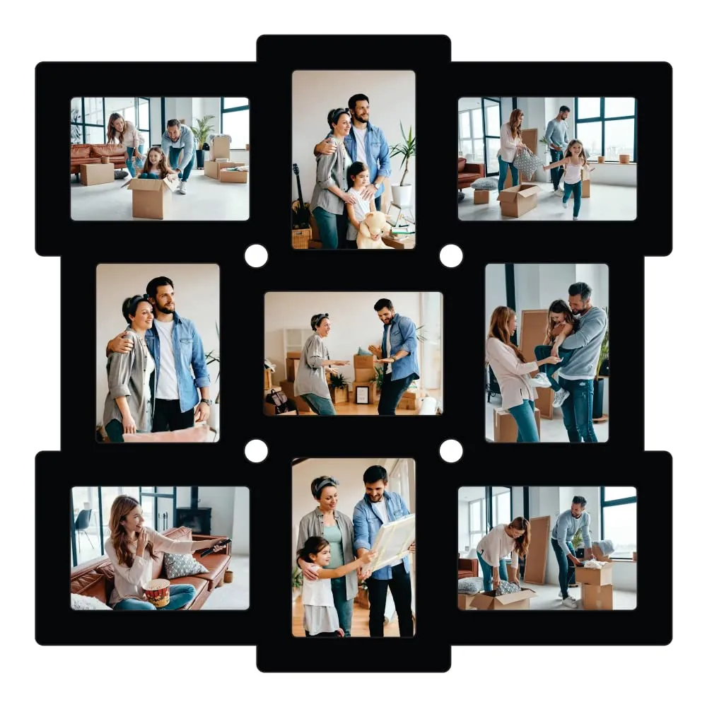PICRAZEE Wooden Multiple Photo Wall Collage Photo Frame for Birthday | Anniversary | House Warming (9 Photographs, Black, Size 23* x 23* inch)