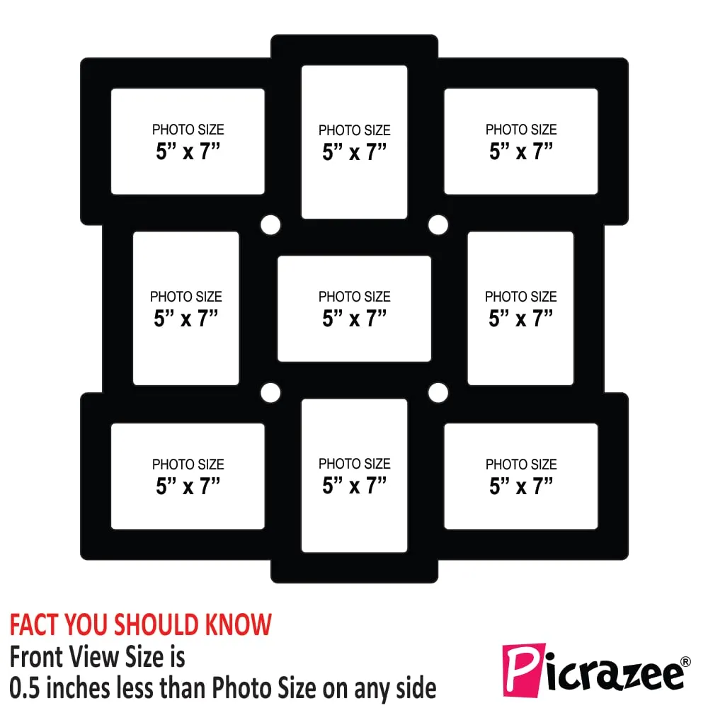 PICRAZEE Wooden Multiple Photo Wall Collage Photo Frame for Birthday | Anniversary | House Warming (9 Photographs, Black, Size 23* x 23* inch)