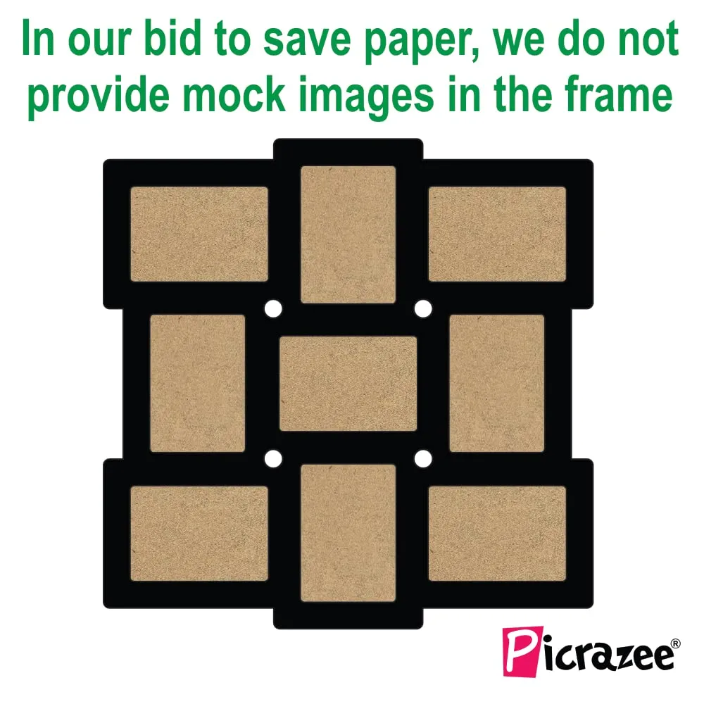 PICRAZEE Wooden Multiple Photo Wall Collage Photo Frame for Birthday | Anniversary | House Warming (9 Photographs, Black, Size 23* x 23* inch)