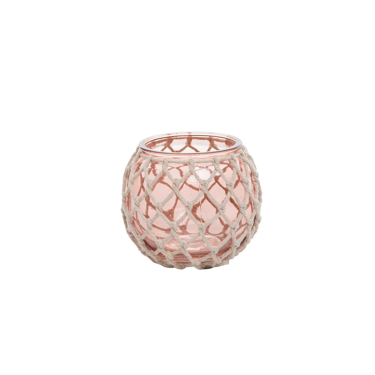Pink Glass Tealight with Rope Weave