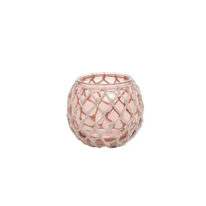 Pink Glass Tealight with Rope Weave