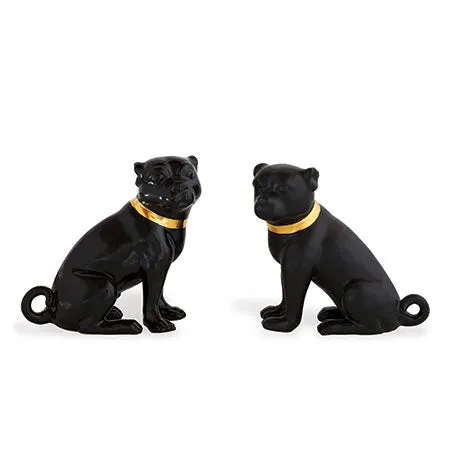 Porcelain Pug Black Statuettes, Set of 2