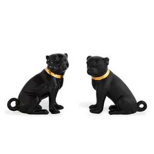 Porcelain Pug Black Statuettes, Set of 2