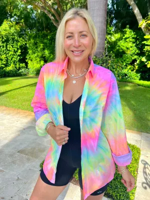 Rainbow Tie-Dye Button Down Shirt