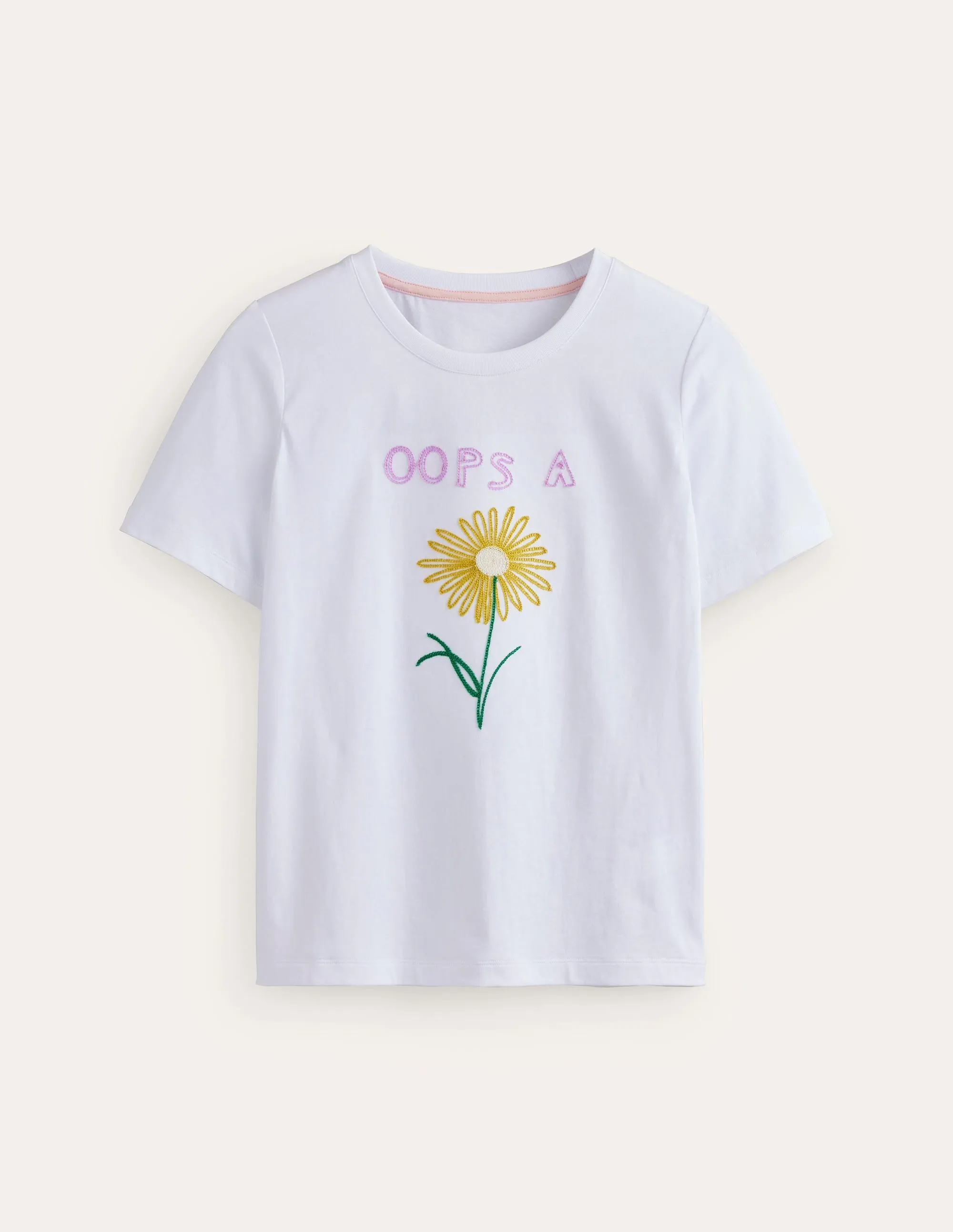Rosa Embroidered T-Shirt-White, Oops A Daisy