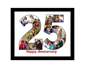 Shri Kanth Art® Customized 25th Squre Shape Wooden Photo Frame | Personalized Wall Mount Decor | Silver Jubilee Giftpack |ize: - 12 x 15 inch