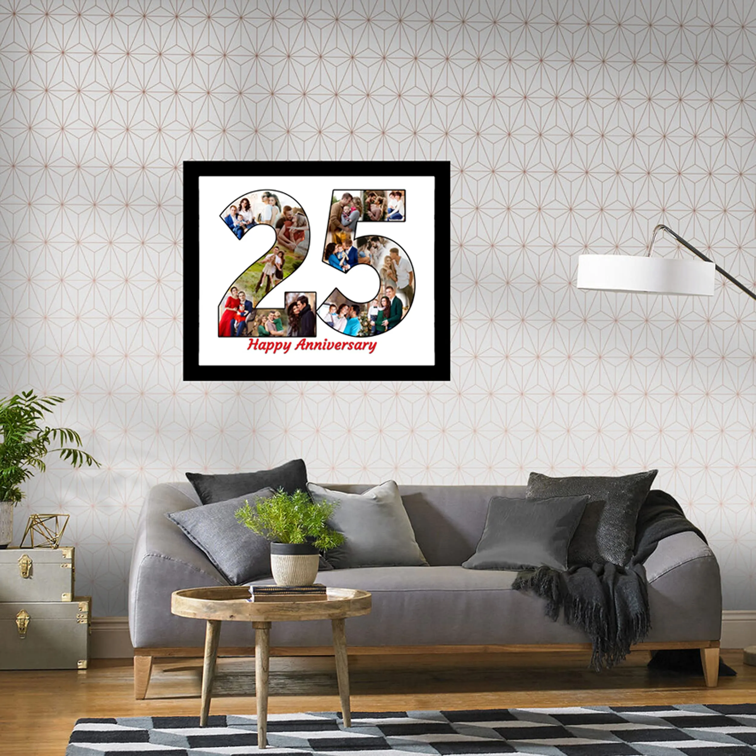 Shri Kanth Art® Customized 25th Squre Shape Wooden Photo Frame | Personalized Wall Mount Decor | Silver Jubilee Giftpack |ize: - 12 x 15 inch