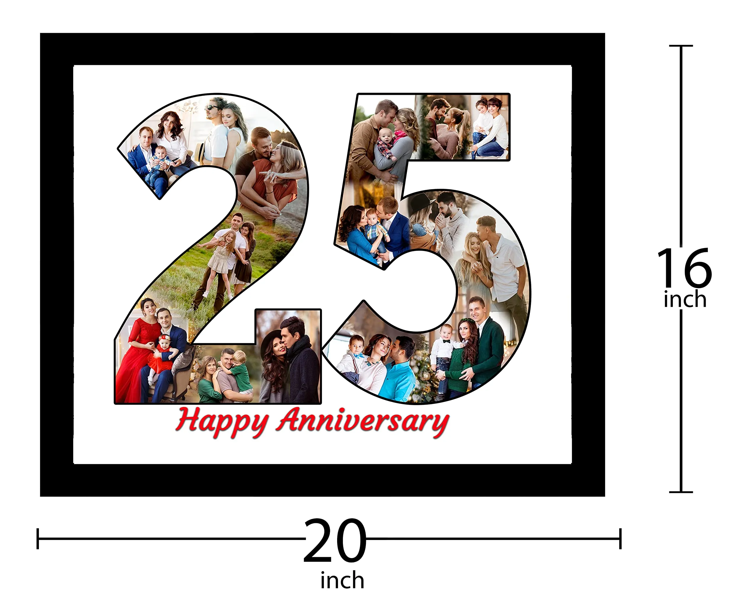 Shri Kanth Art® Customized 25th Squre Shape Wooden Photo Frame | Personalized Wall Mount Decor | Silver Jubilee Giftpack |ize: - 12 x 15 inch