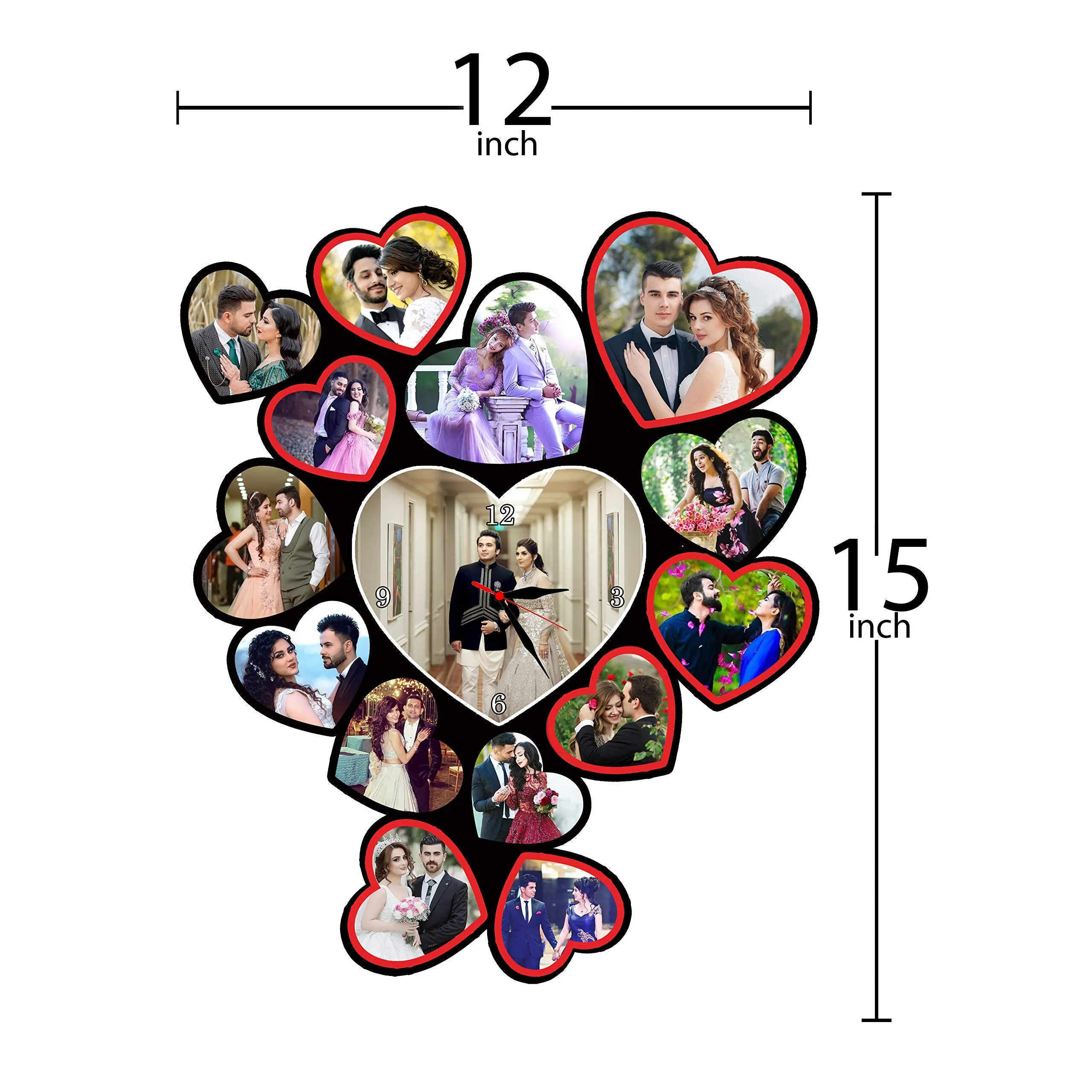 Shri Kanth Art® Heart Shape with Clock Photo Frames Perfect for Office and Home Decorations (Size:- 12 x 15 Inch)