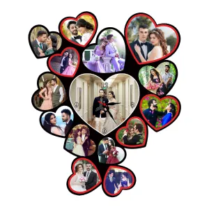 Shri Kanth Art® Heart Shape with Clock Photo Frames Perfect for Office and Home Decorations (Size:- 12 x 15 Inch)