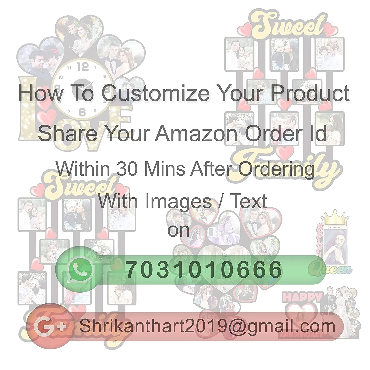 Shri Kanth Art® Heart Shape with Clock Photo Frames Perfect for Office and Home Decorations (Size:- 12 x 15 Inch)