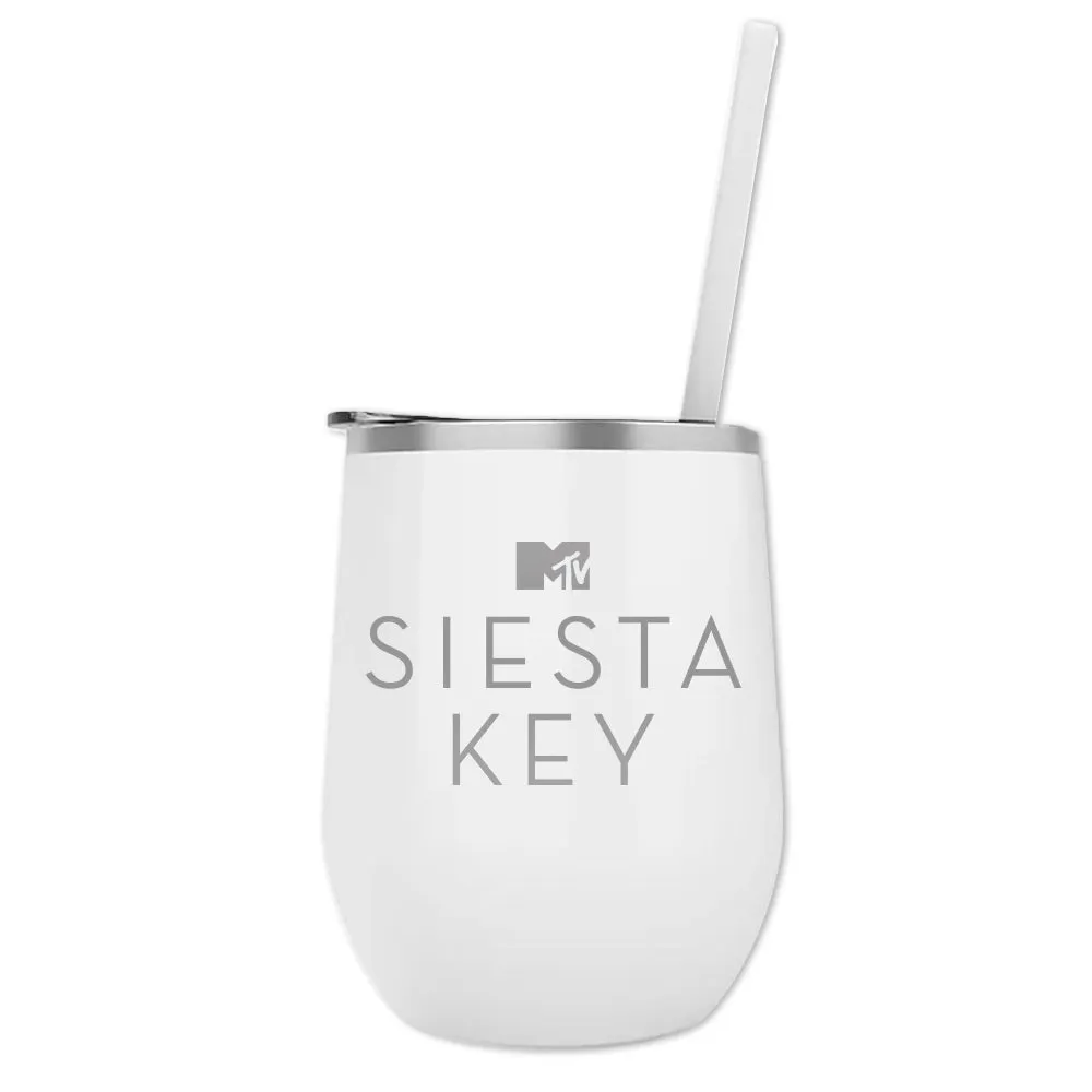 Siesta Key Laser Engraved Wine Tumbler with Straw
