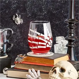 SKELETON HAND STEMLESS WINE GLASS
