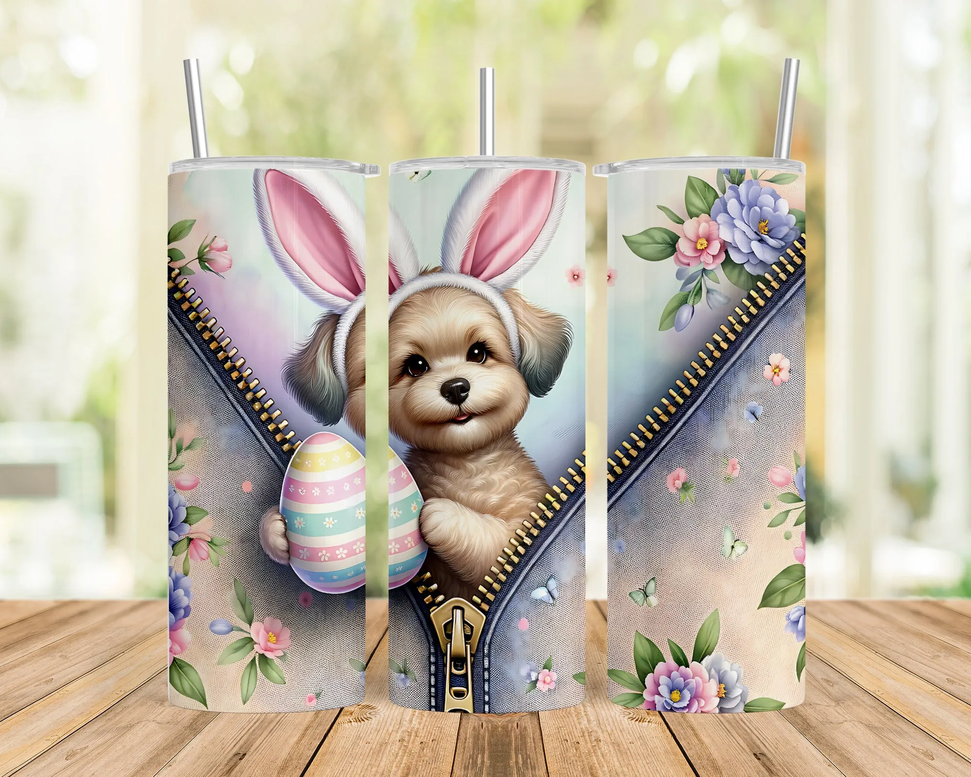 Skinny Tumbler with Straw, 20oz, Easter, Dog, awd-1311