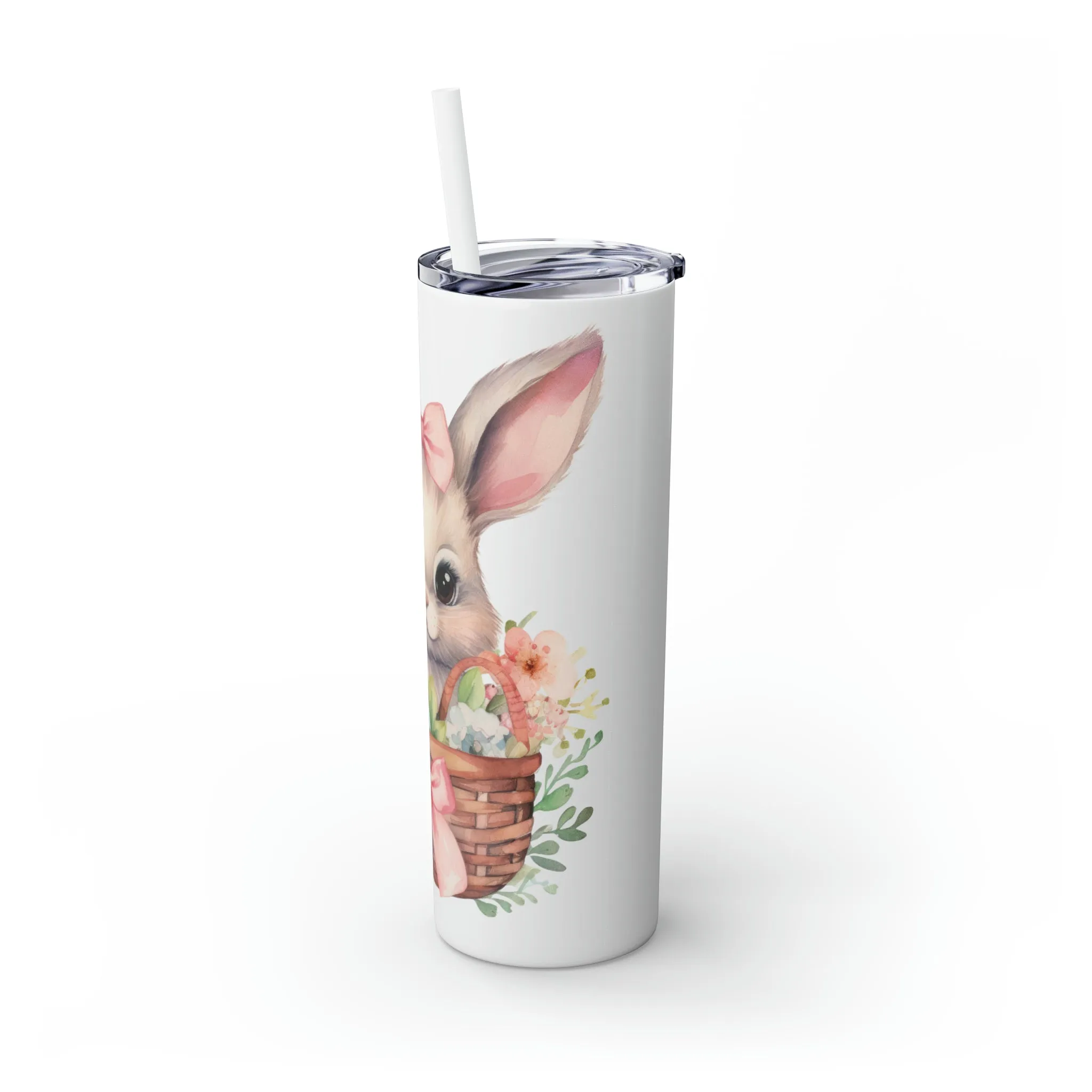 Skinny Tumbler with Straw, 20oz, Easter, Rabbit with Eggs, awd-1341