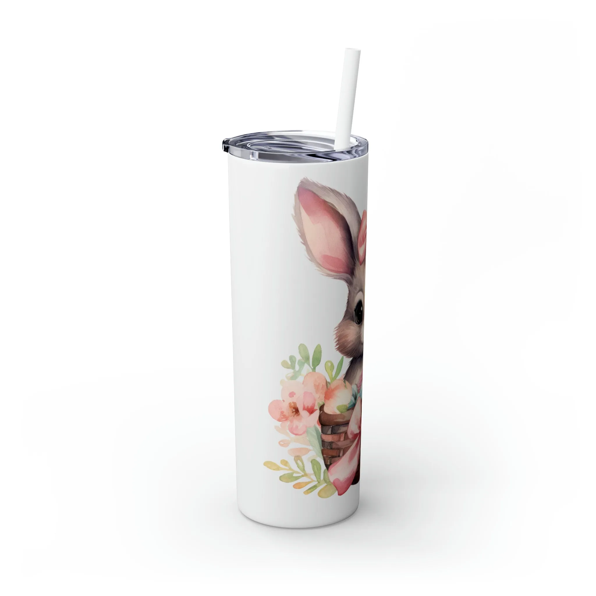 Skinny Tumbler with Straw, 20oz, Easter, Rabbit with Eggs, awd-1341