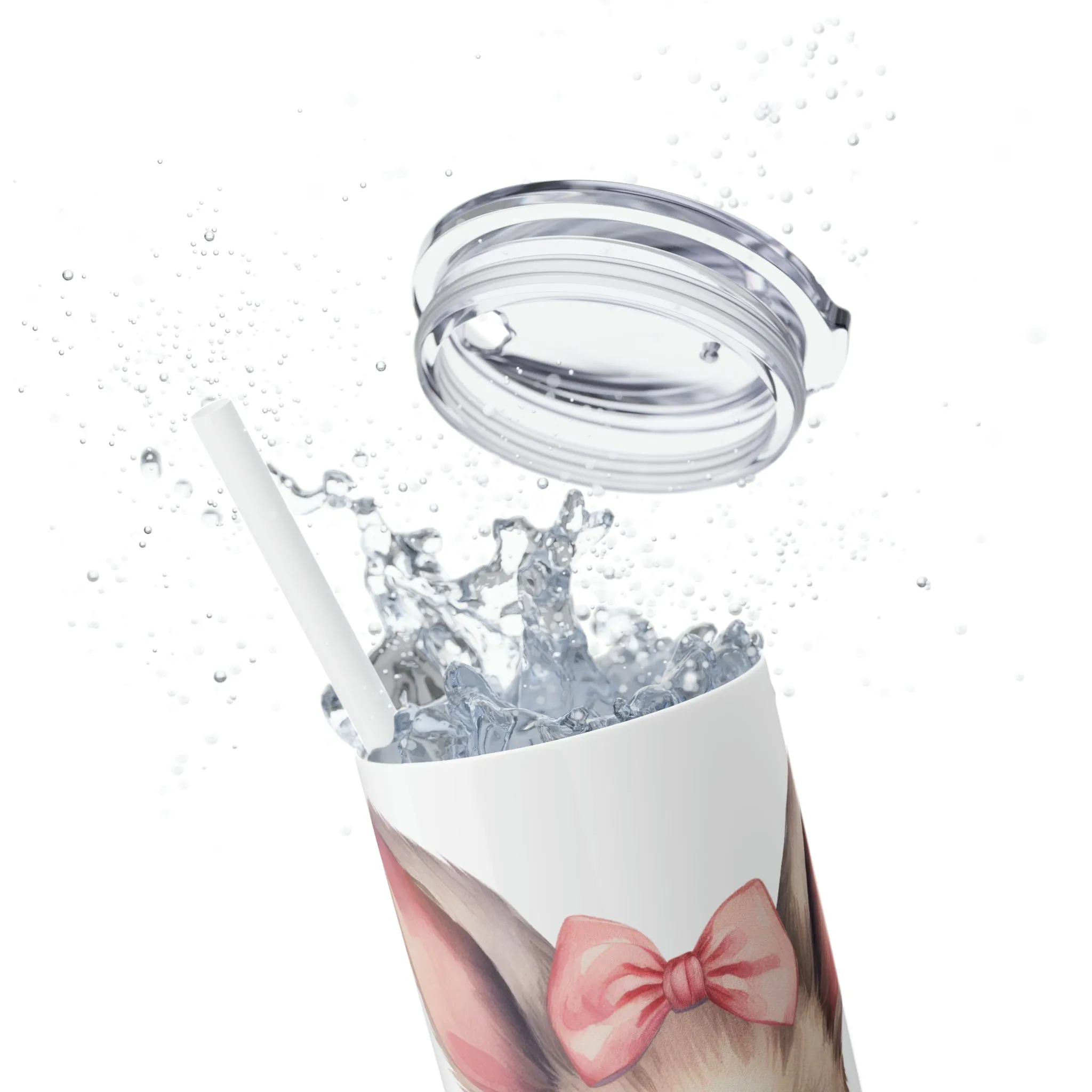 Skinny Tumbler with Straw, 20oz, Easter, Rabbit with Eggs, awd-1341