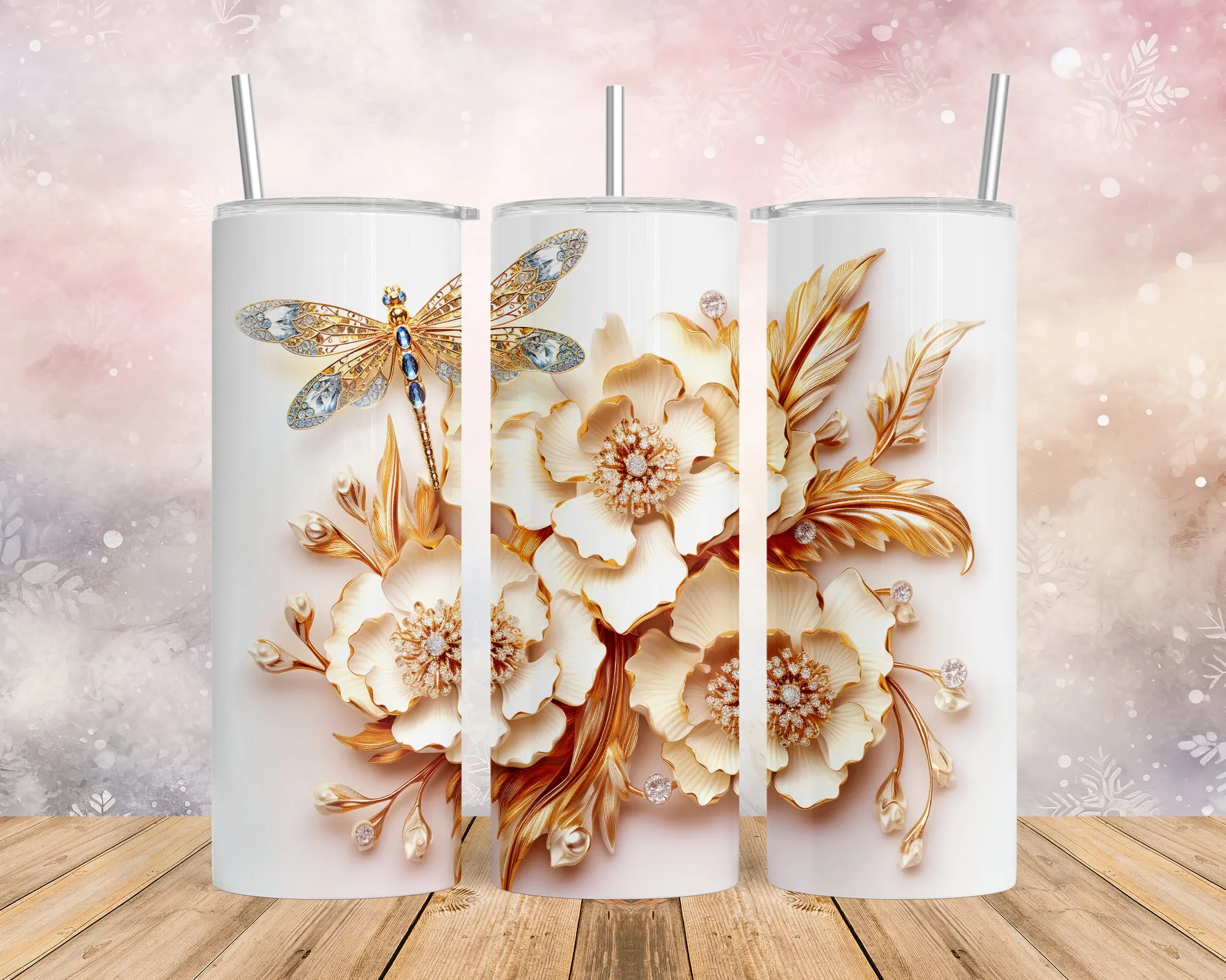 Skinny Tumbler with Straw, 20oz, Floral, awd-420