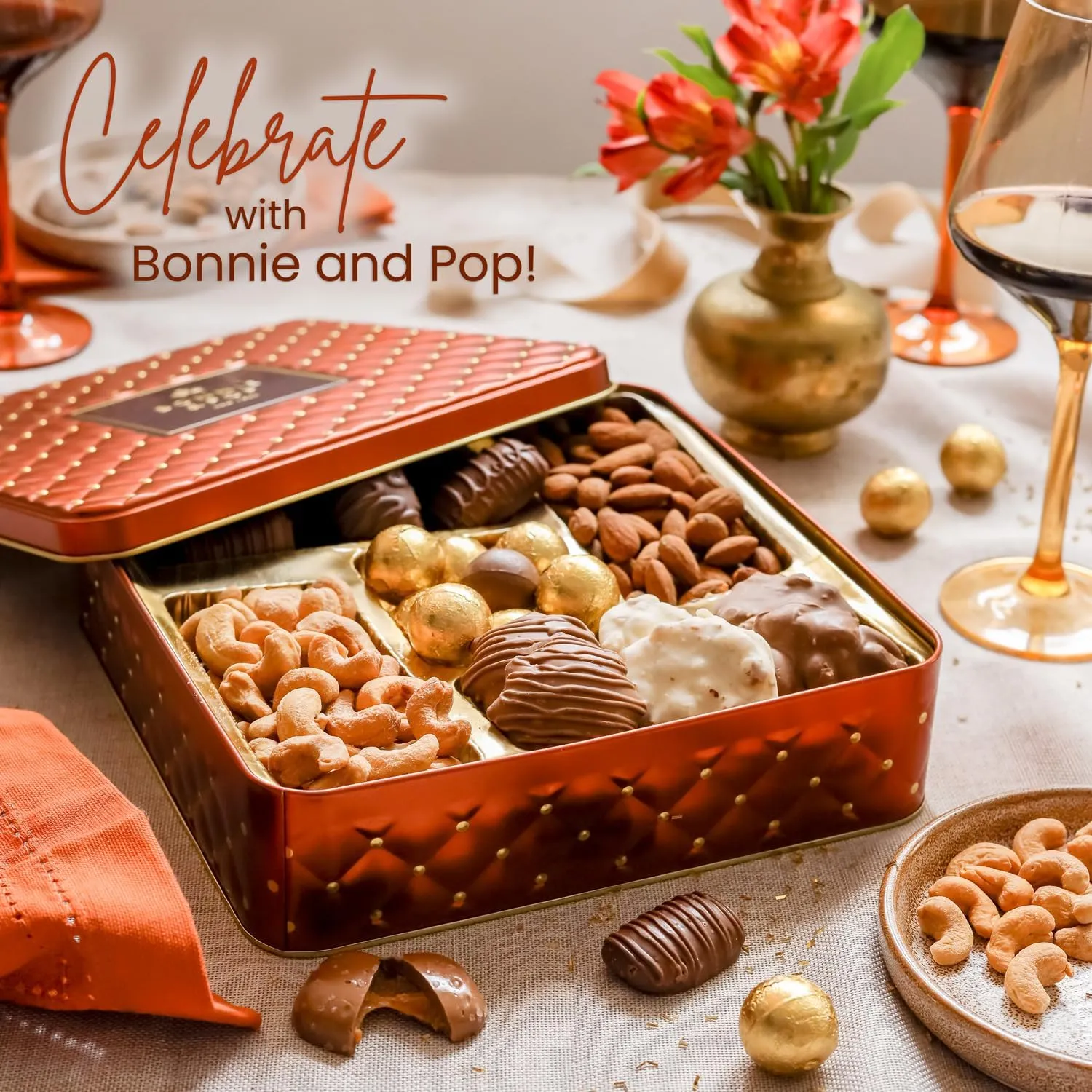Snack Assortment Gift Basket- Candy and Nuts Gift Tin