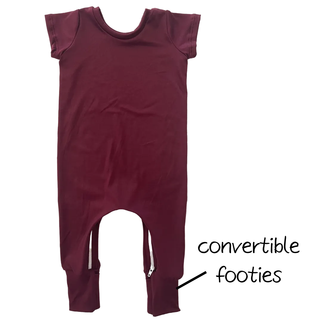 Solid Merlot Zip Romper
