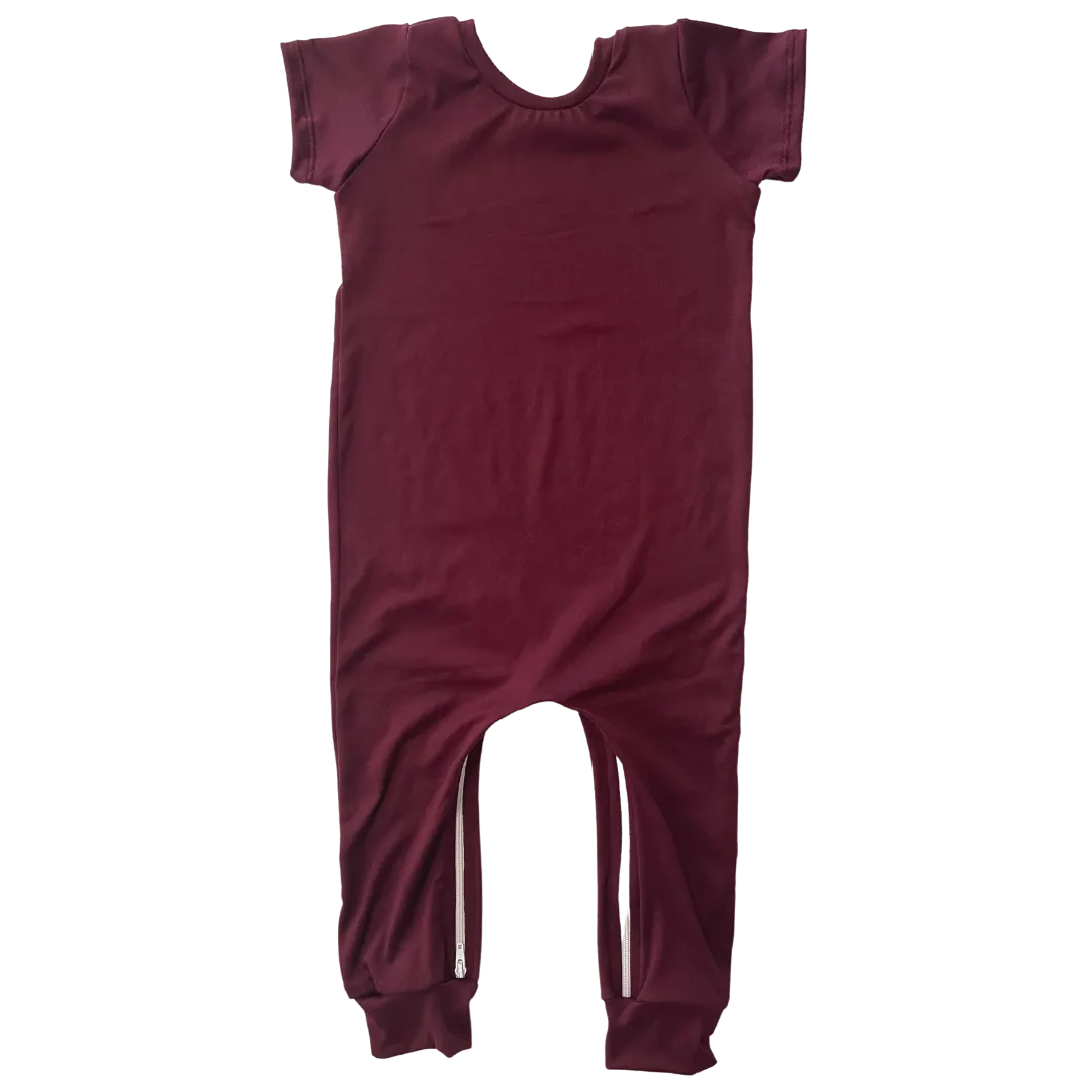 Solid Merlot Zip Romper